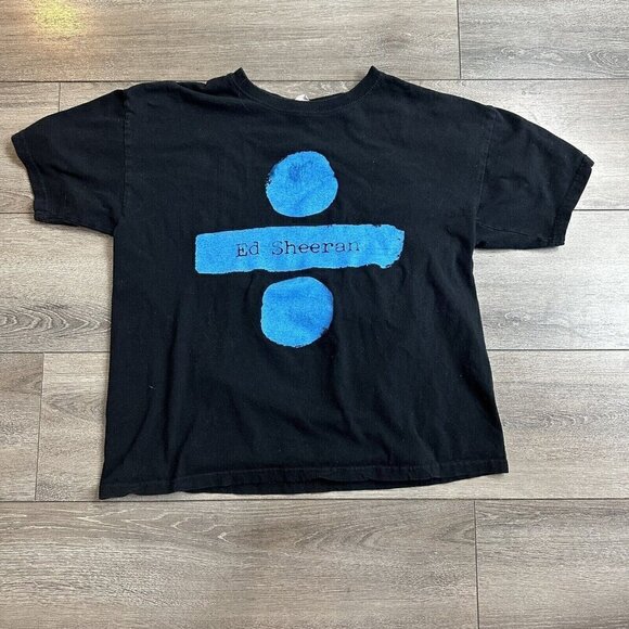 Ed Sheeran T Shirt Size L Divide Concert Round Neck 2018 World Tour Black Blue - Picture 1 of 5